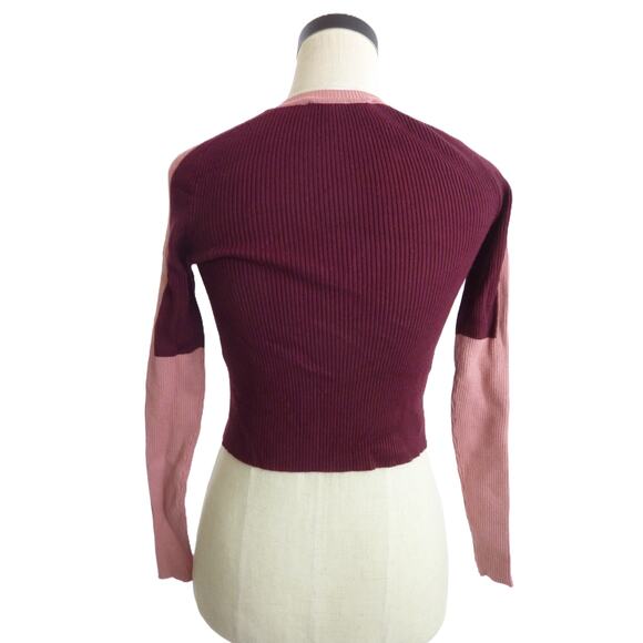 Zara color block knit long sleeve top Burgundy and Pink Size Small - Picture 3 of 5
